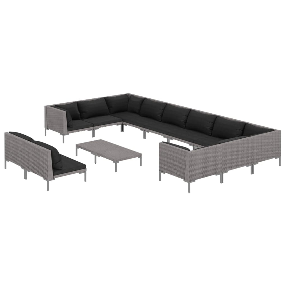 vidaXL Salon de jardin 13 pcs avec coussins résine tressée Gris foncé