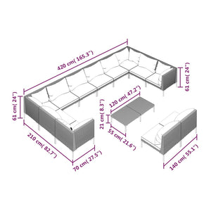 13-tlg. Garten-Lounge-Set mit Kissen Poly Rattan Dunkelgrau