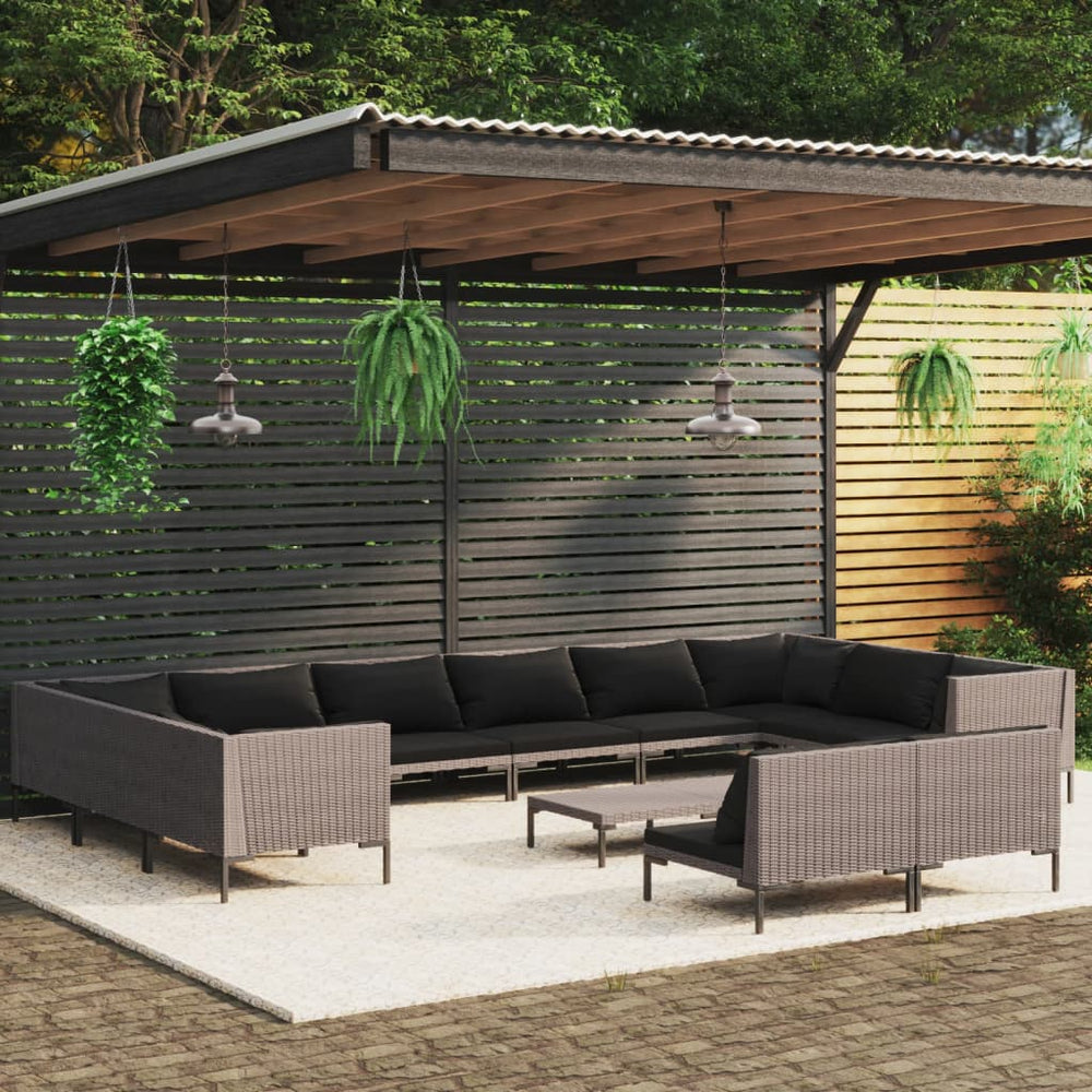vidaXL Salon de jardin 13 pcs avec coussins résine tressée Gris foncé