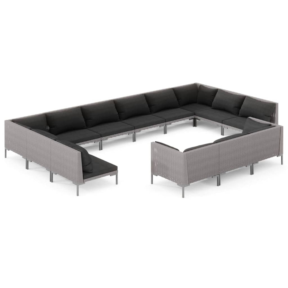 vidaXL Salon de jardin 13 pcs avec coussins résine tressée Gris foncé