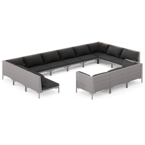 13-tlg. Garten-Lounge-Set mit Kissen Poly Rattan Dunkelgrau