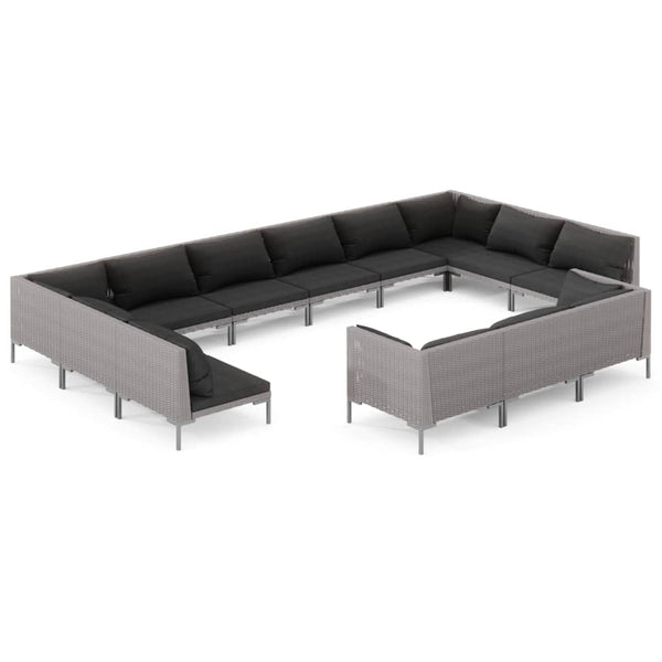 13-tlg. Garten-Lounge-Set mit Kissen Poly Rattan Dunkelgrau