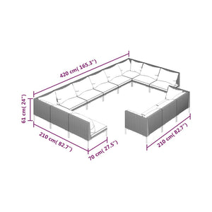 13-tlg. Garten-Lounge-Set mit Kissen Poly Rattan Dunkelgrau