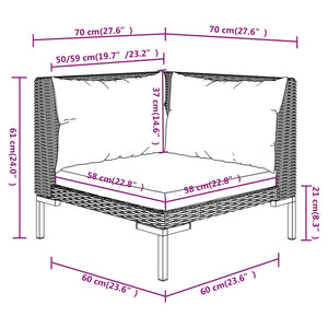 13-tlg. Garten-Lounge-Set mit Kissen Poly Rattan Dunkelgrau