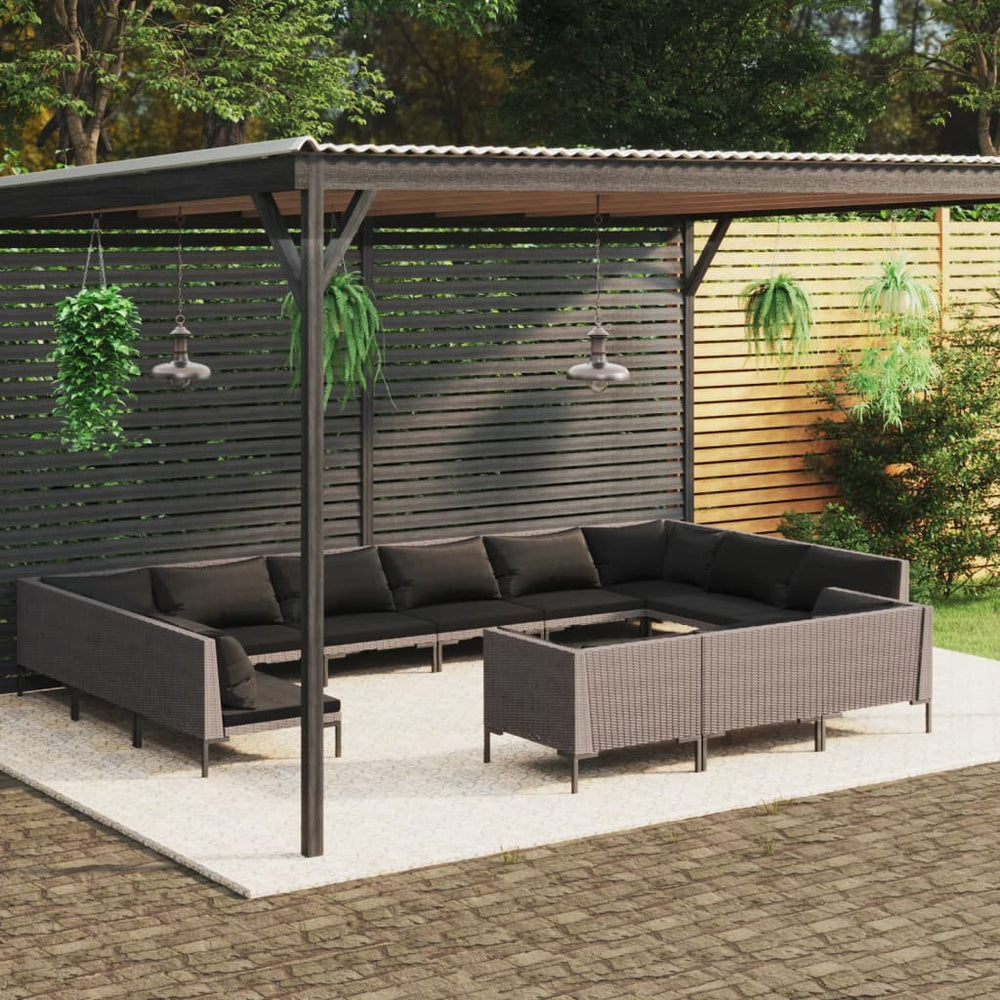 vidaXL Salon de jardin 13 pcs avec coussins résine tressée Gris foncé