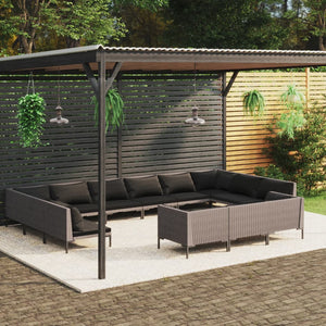 13-tlg. Garten-Lounge-Set mit Kissen Poly Rattan Dunkelgrau