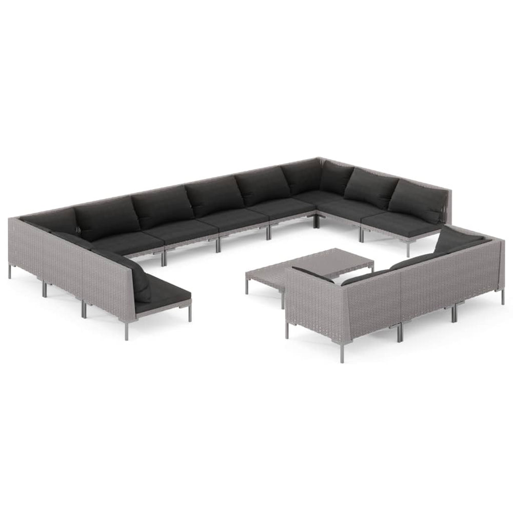 vidaXL Salon de jardin 14 pièces en résine tressée avec coussins Gris foncé