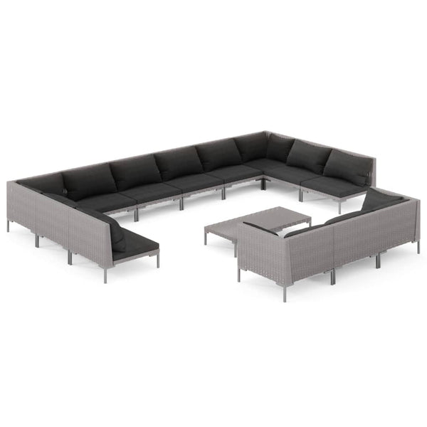 14-tlg. Garten-Lounge-Set mit Kissen Poly Rattan Dunkelgrau