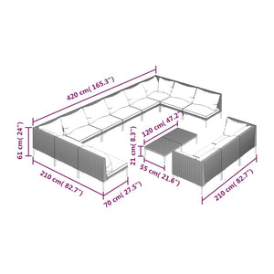 14-tlg. Garten-Lounge-Set mit Kissen Poly Rattan Dunkelgrau