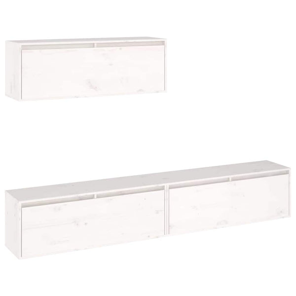 3-teiliges TV-Schrank-Set Weißes Massivholz Kiefer