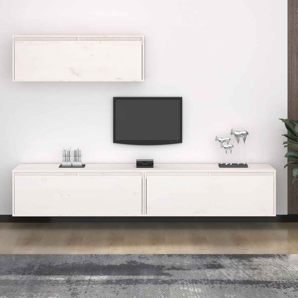 3-teiliges TV-Schrank-Set Weißes Massivholz Kiefer