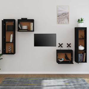TV-Schränke 4 Stk. Schwarz Massivholz Kiefer