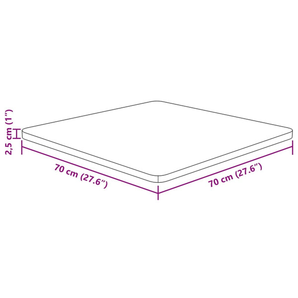 vidaXL Plateau de table carré 70x70x2,5 cm en bois de chêne non traité