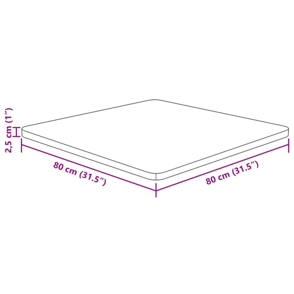 vidaXL Plateau de table carré 80x80x2,5 cm en chêne non traité
