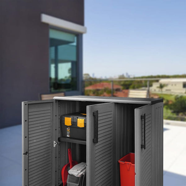 Gartenschrank Grau und Schwarz 102x37x84 cm PP