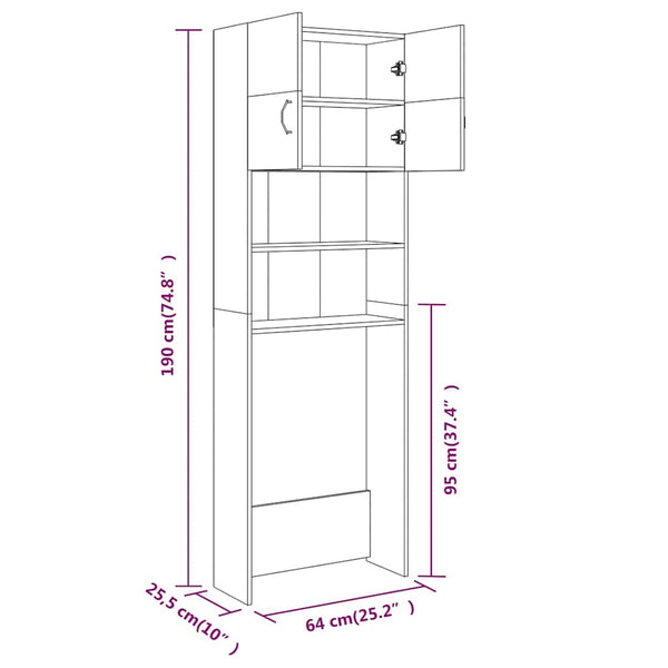 Waschmaschinenschrank Braun Eiche 64x25,5x190 cm