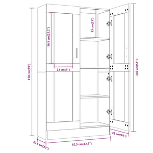 Vitrinenschrank Räuchereiche, 150 cm hoch