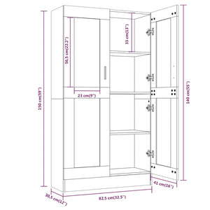Vitrinenschrank Grau Sonoma 82,5x30,5x150 cm
