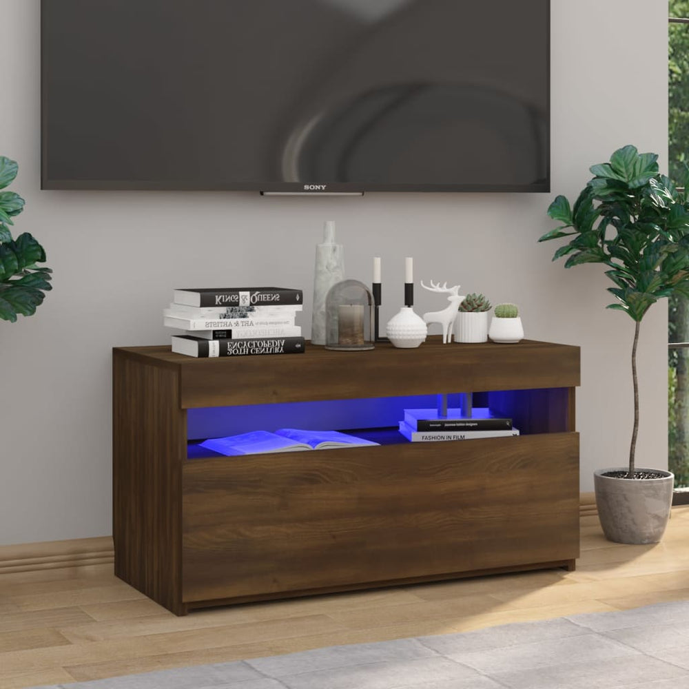 vidaXL TV Cabinet with LED Lights Brown Oak Look 75x35x40 cm