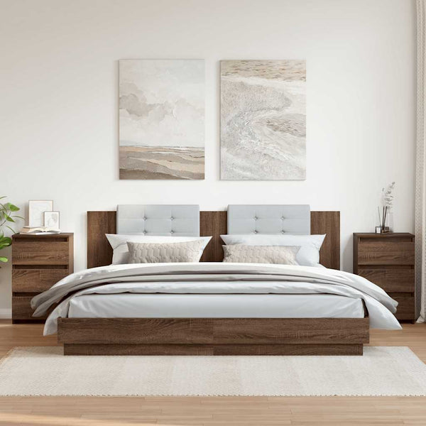 Nachttische 2er Set Braun Eiche 40x35x62,5 cm