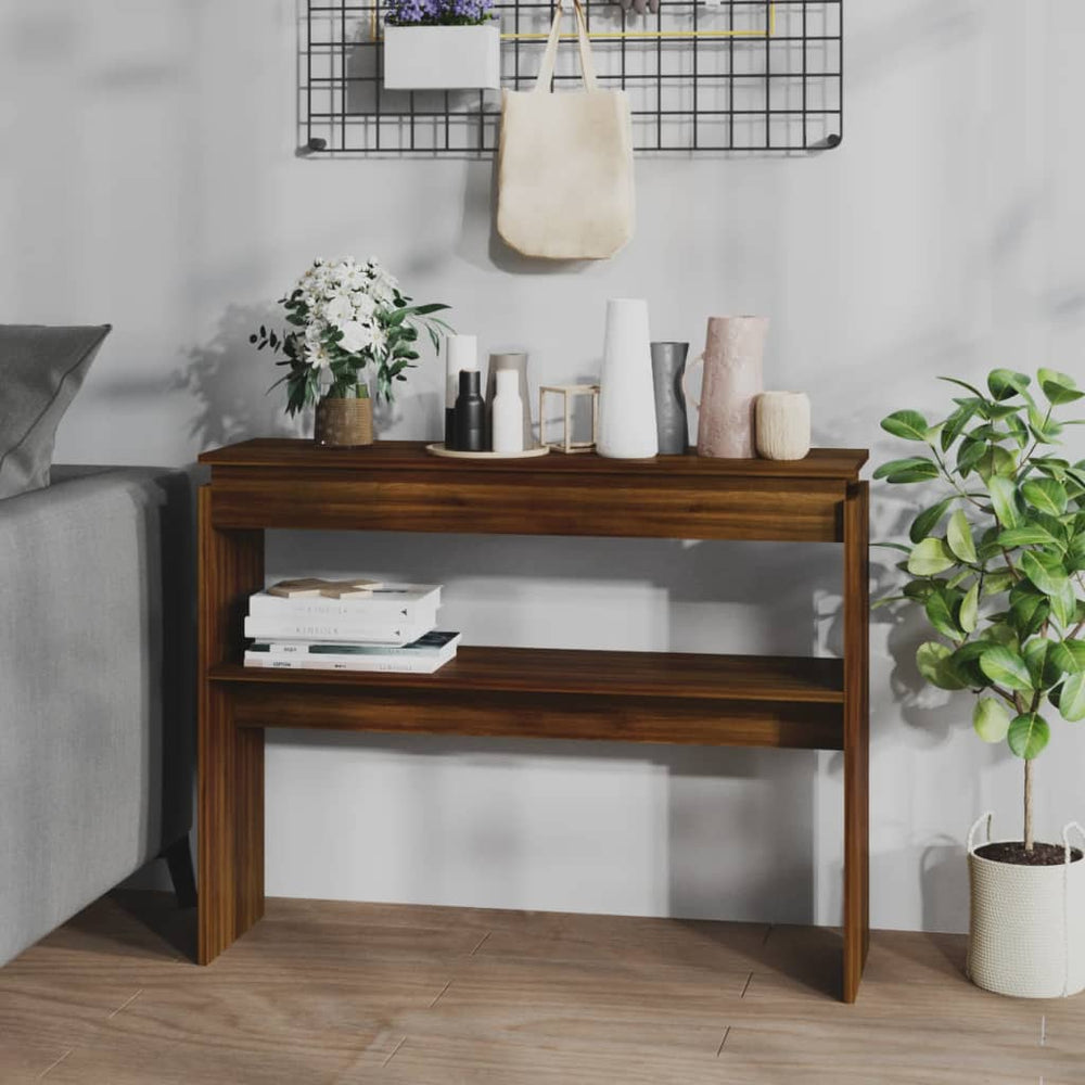 vidaXL Table console aspect chêne marron 102x30x80 cm en bois d'ingénierie