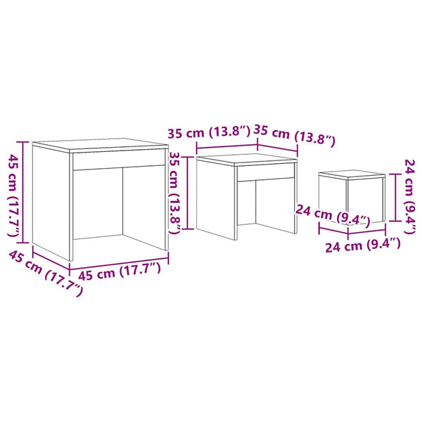 vidaXL Tables gigognes 3 pcs Marron aspect chêne Bois d'ingénierie