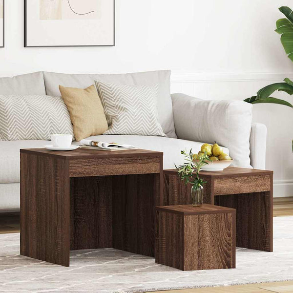 vidaXL Tables gigognes 3 pcs Marron aspect chêne Bois d'ingénierie