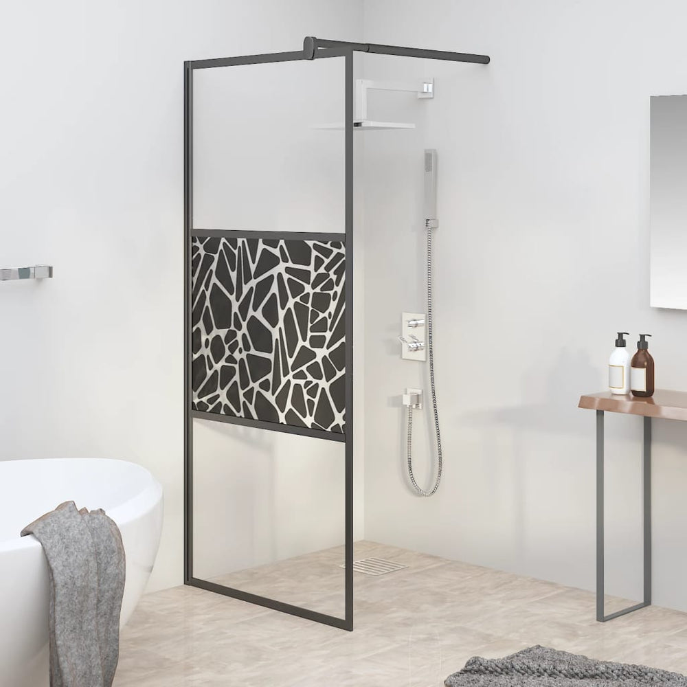 vidaXL paroi de douche à l'italienne 80x195 cm en verre de sécurité ESG motif pierre noir