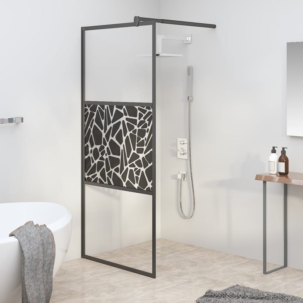 vidaXL Paroi de douche fixe 90x195 cm Verre Sécurité Design Pierre Noir