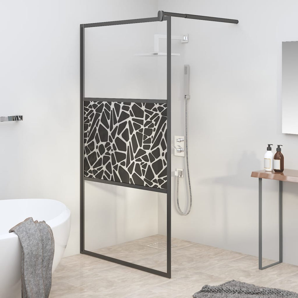 vidaXL Paroi de douche fixe 100x195 cm en verre de sécurité motif pierre noir