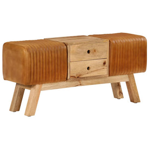 Echtleder Sitzbank Braun 107cm Mango Massivholz