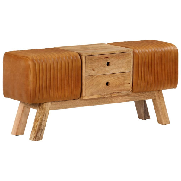 Echtleder Sitzbank Braun 107cm Mango Massivholz