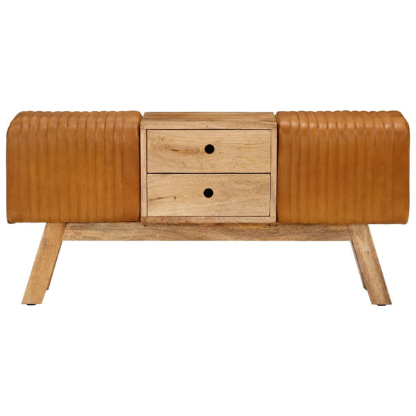 Echtleder Sitzbank Braun 107cm Mango Massivholz