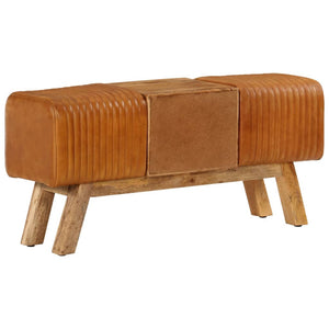 Echtleder Sitzbank Braun 107cm Mango Massivholz