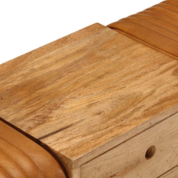 Echtleder Sitzbank Braun 107cm Mango Massivholz