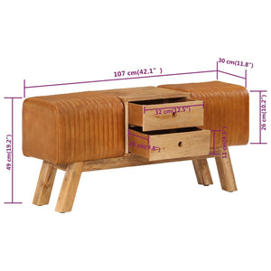Echtleder Sitzbank Braun 107cm Mango Massivholz