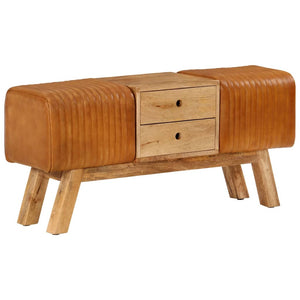 Echtleder Sitzbank Braun 107cm Mango Massivholz