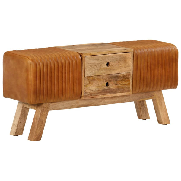 Echtleder Sitzbank Braun 107cm Mango Massivholz