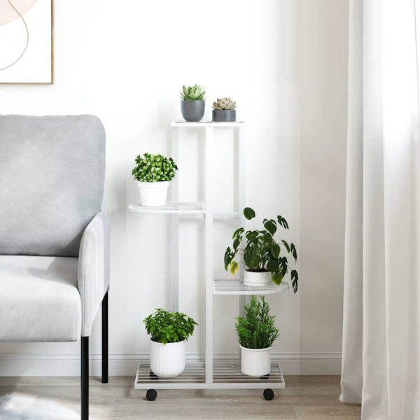 Blumenständer 4-Etagen Rollen Weiß Eisen