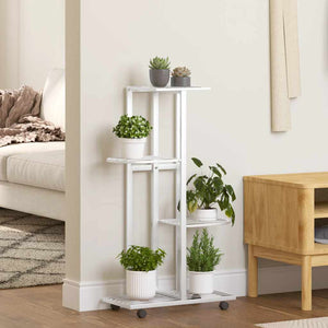 Blumenständer 4-Etagen Rollen Weiß Eisen