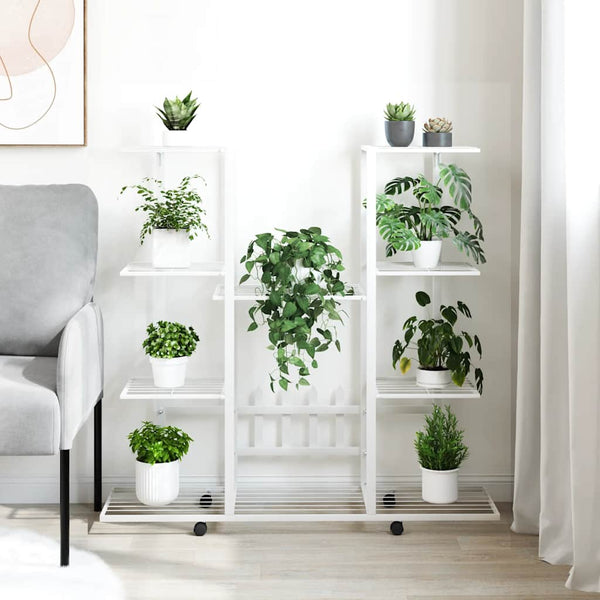 Blumenständer mit Rollen, Weiß