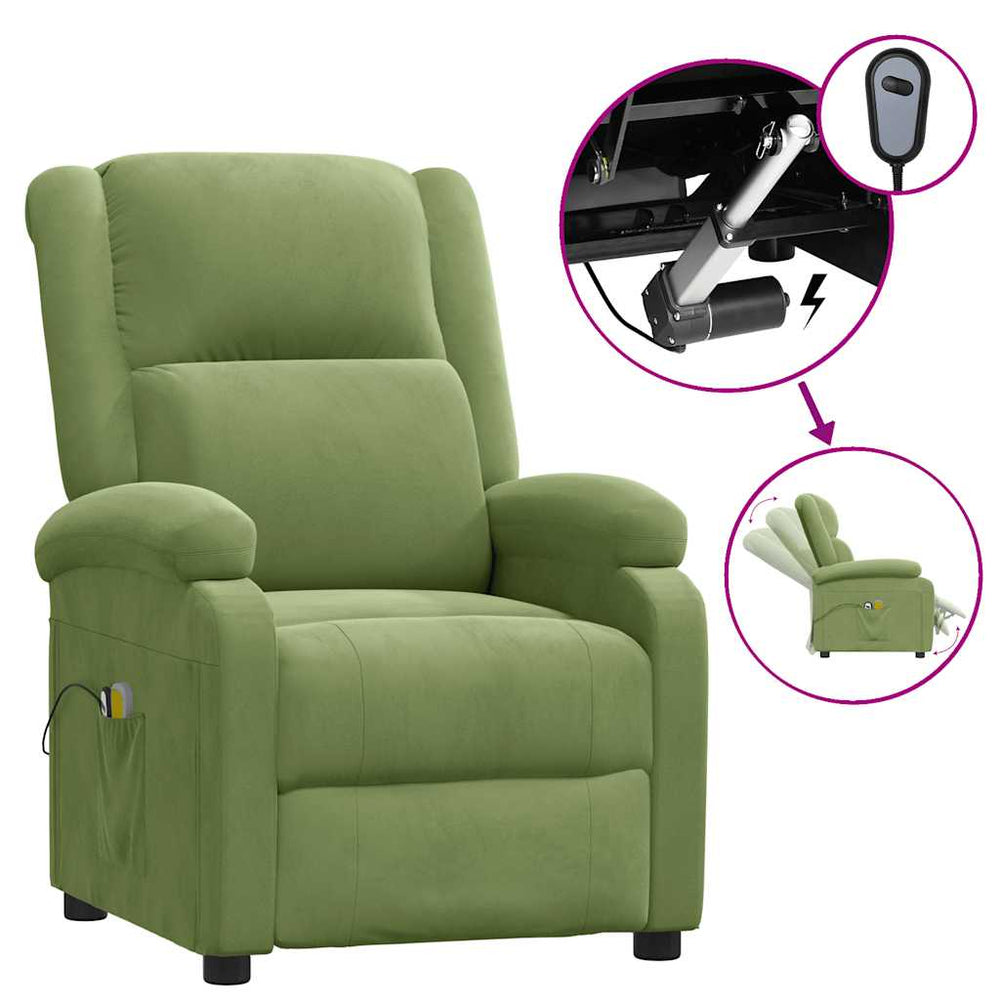 Elektrischer Massagesessel Hellgrün Samt