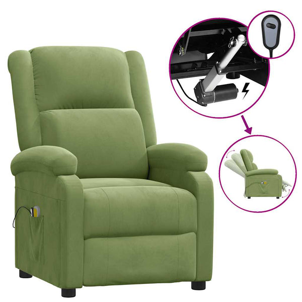 vidaXL Fauteuil de massage électrique Vert clair Velours