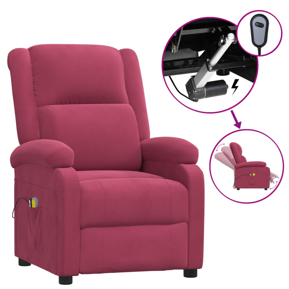 Massagesessel Elektrisch Weinrot Samt