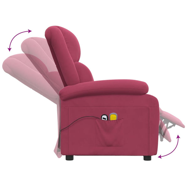 Massagesessel Elektrisch Weinrot Samt