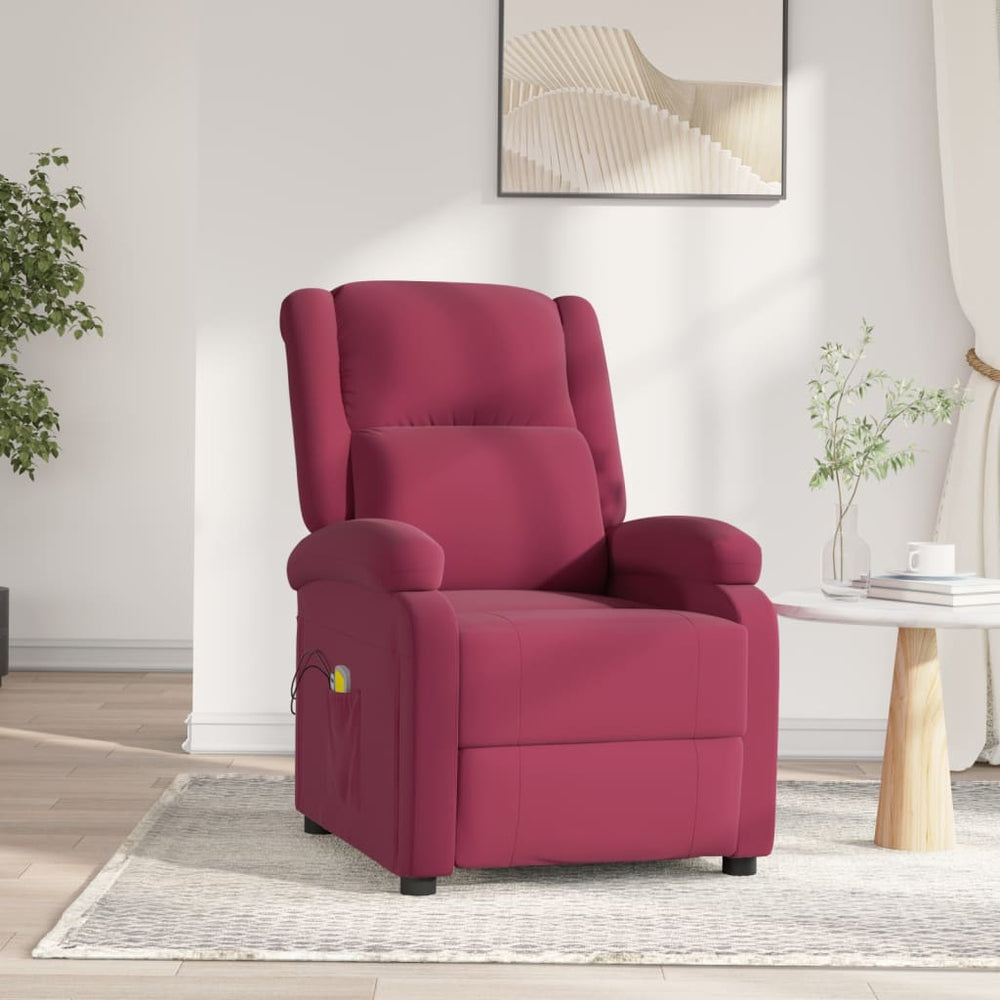 Massagesessel Elektrisch Weinrot Samt