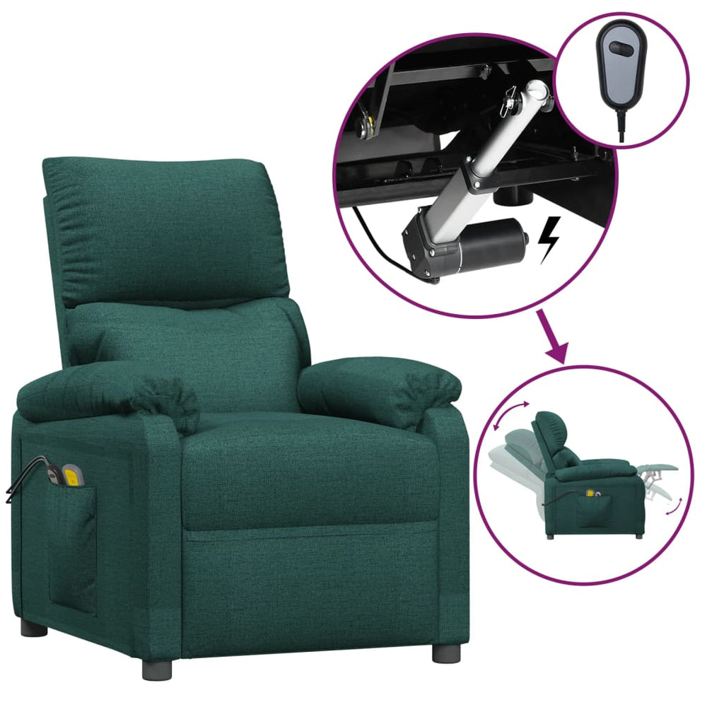 Elektrischer Massagesessel Dunkelgrün Stoff