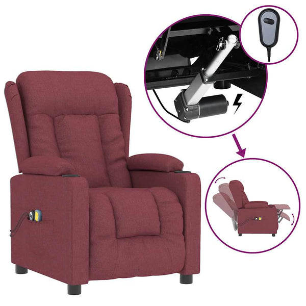 Massagesessel Elektrisch Weinrot Stoff