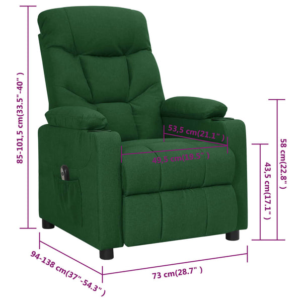 vidaXL Fauteuil relax électrique Vert foncé Tissu