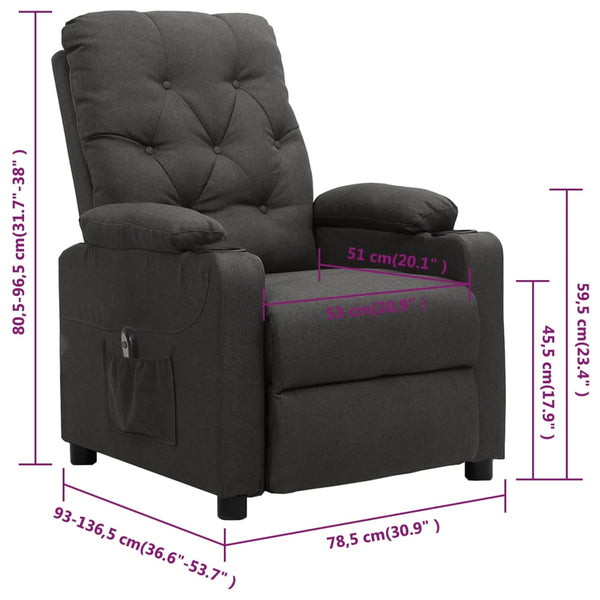 vidaXL Fauteuil relax électrique en tissu gris foncé